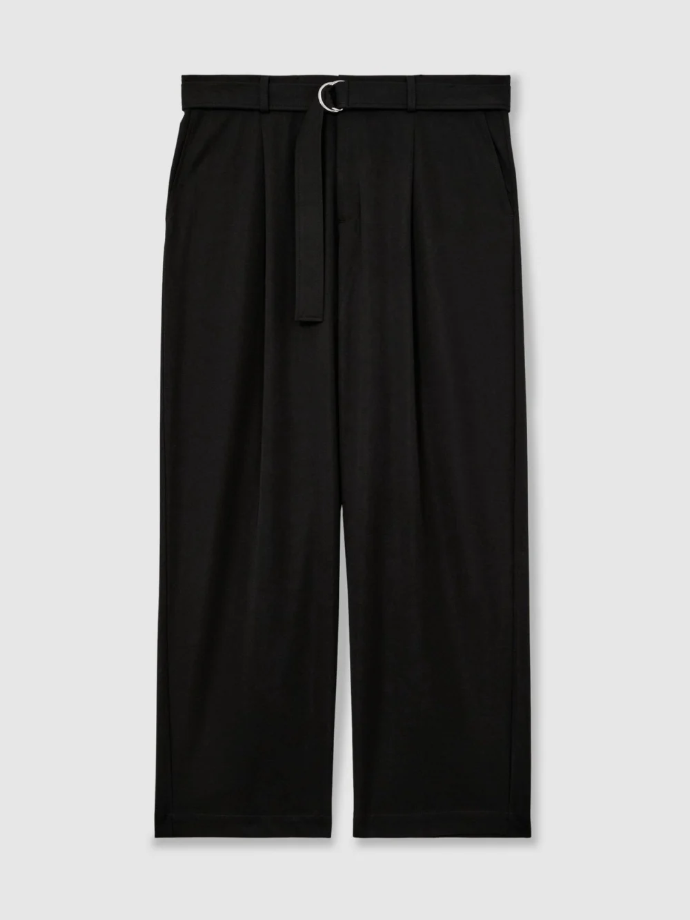 Reiss Black Belted Relaxed-fit Pleated Trousers, view 2