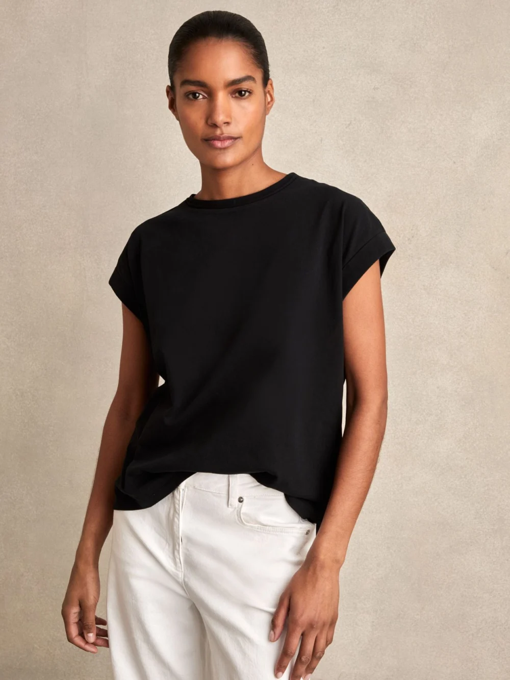 Reiss Black Brushed-cotton Crew-neck T-shirt