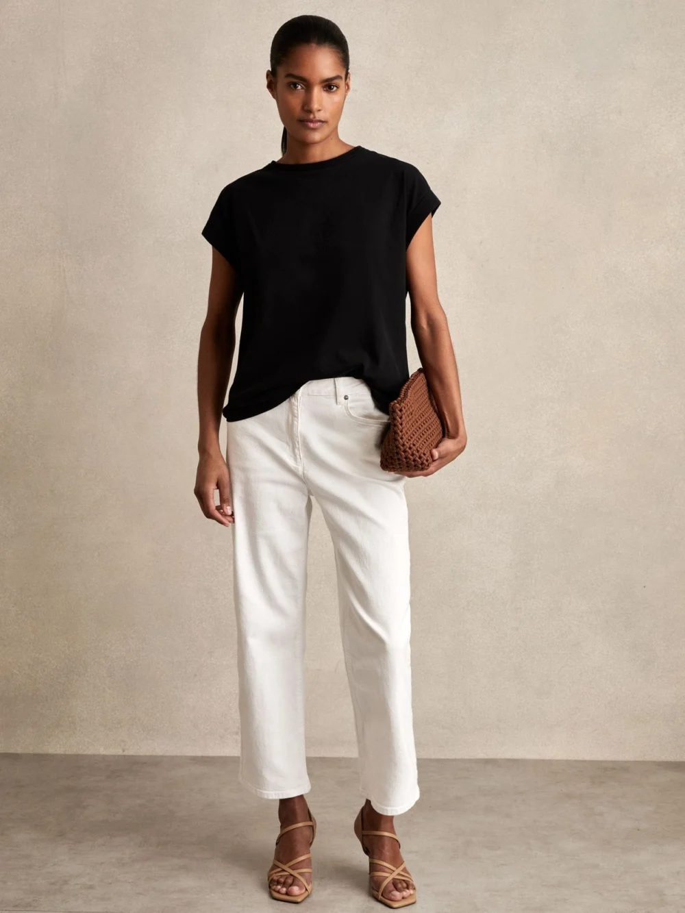 Reiss Black Brushed-cotton Crew-neck T-shirt, view 3