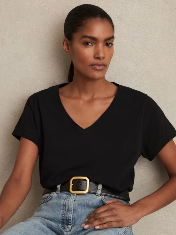 Reiss Black Brushed-cotton V-neck T-shirt