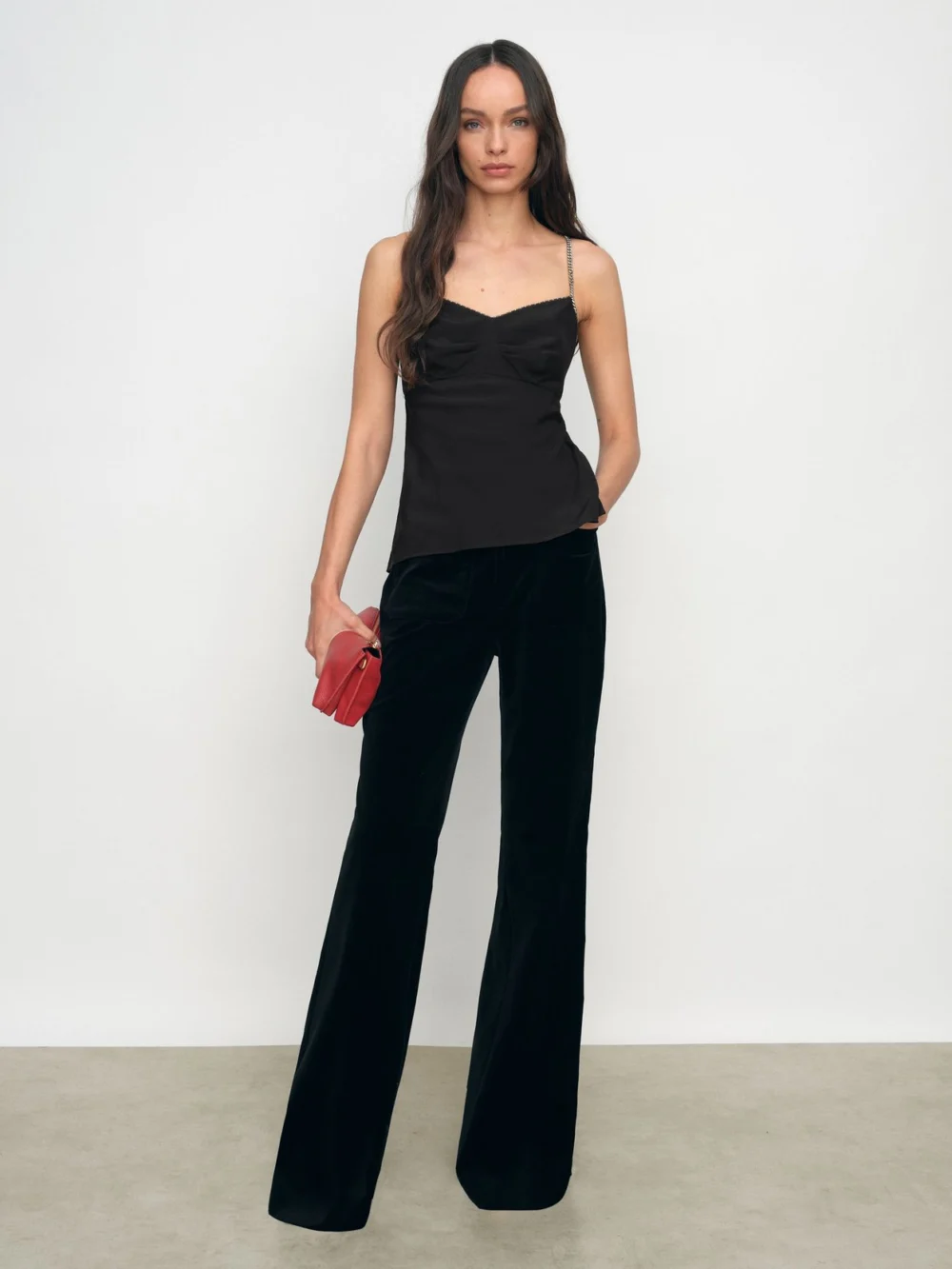 Reiss Black Chain-strap Cami Top, view 3