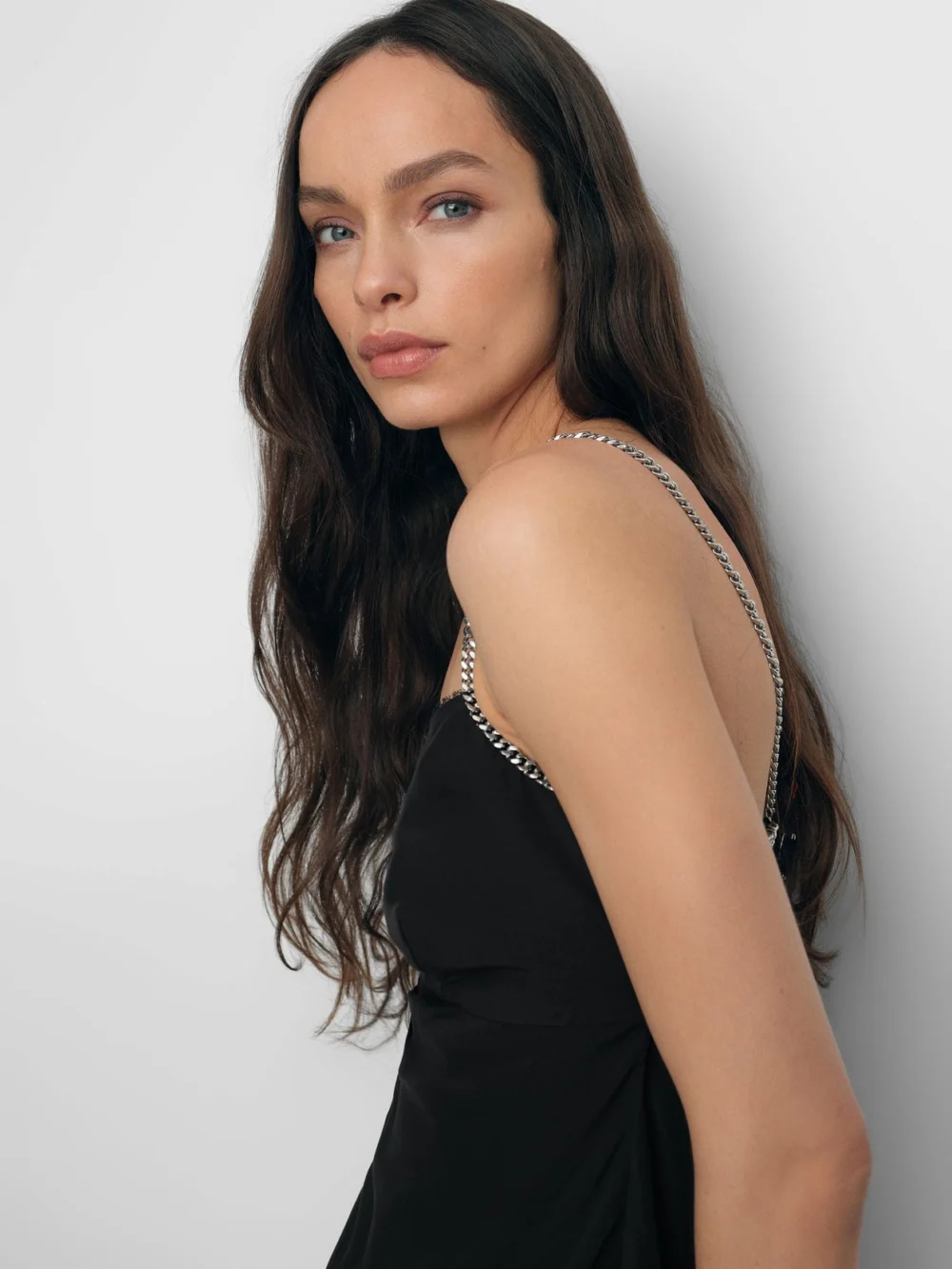 Reiss Black Chain-strap Cami Top, view 4