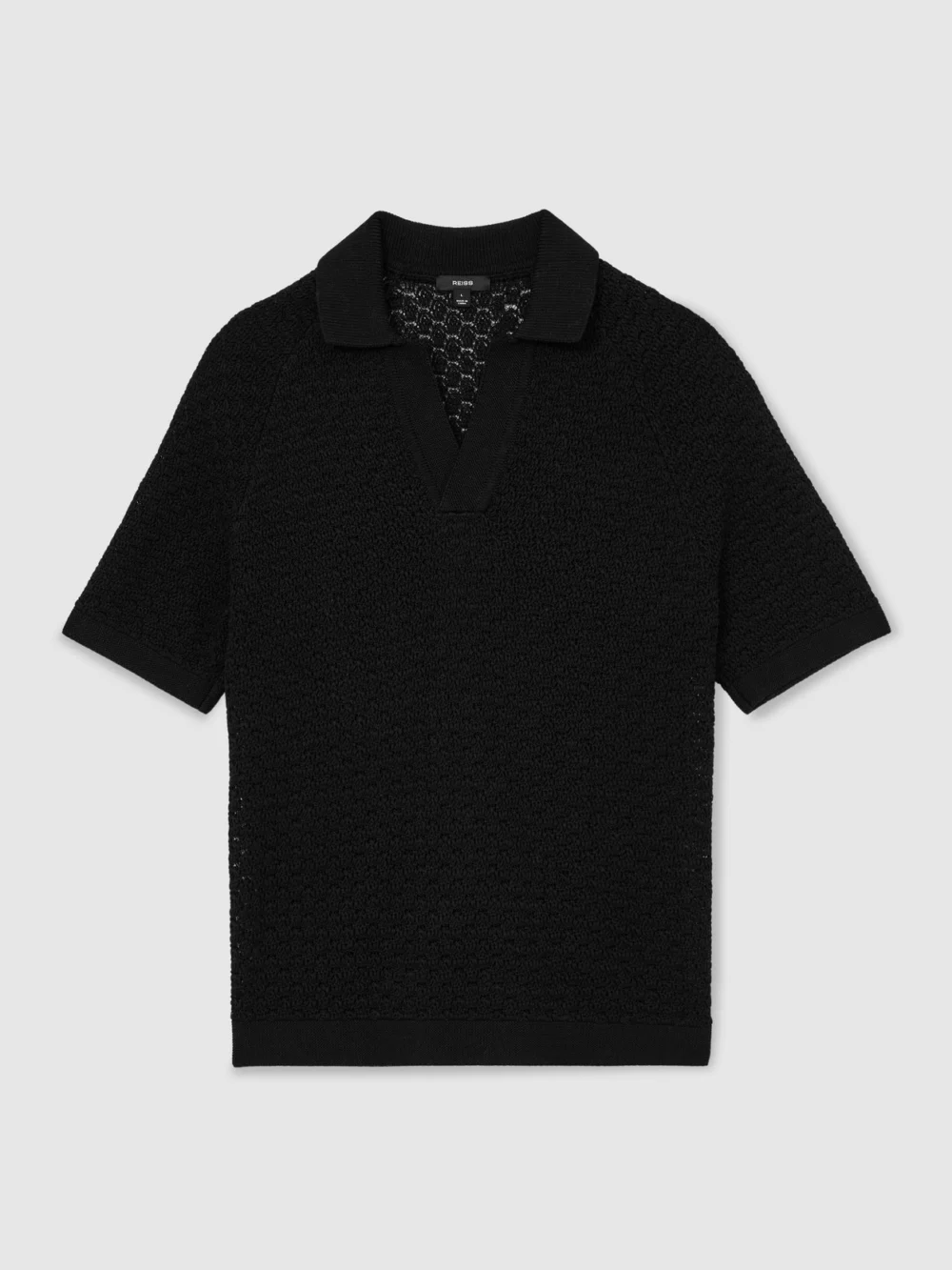 Reiss Black Cotton-blend Crochet-knit Polo, view 2
