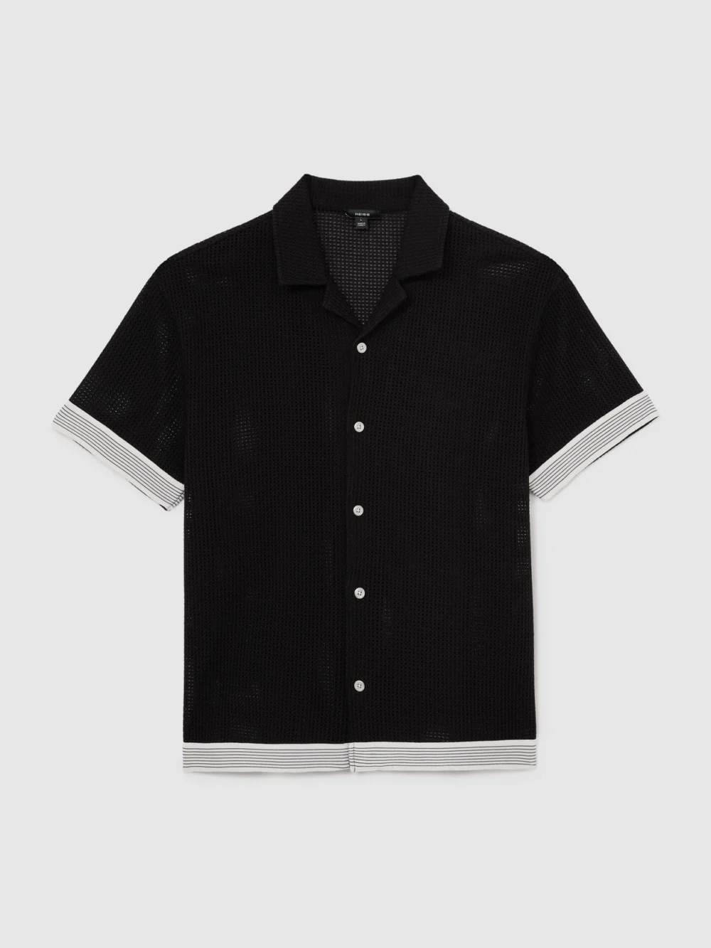 Reiss Black Cotton-blend Tape-trim Crochet Shirt, view 2