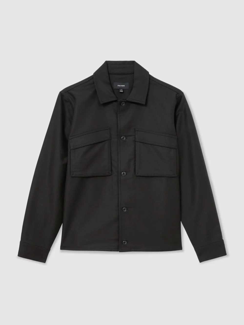 Reiss Black Cotton-blend Twill Twin-pocket Overshirt, view 2