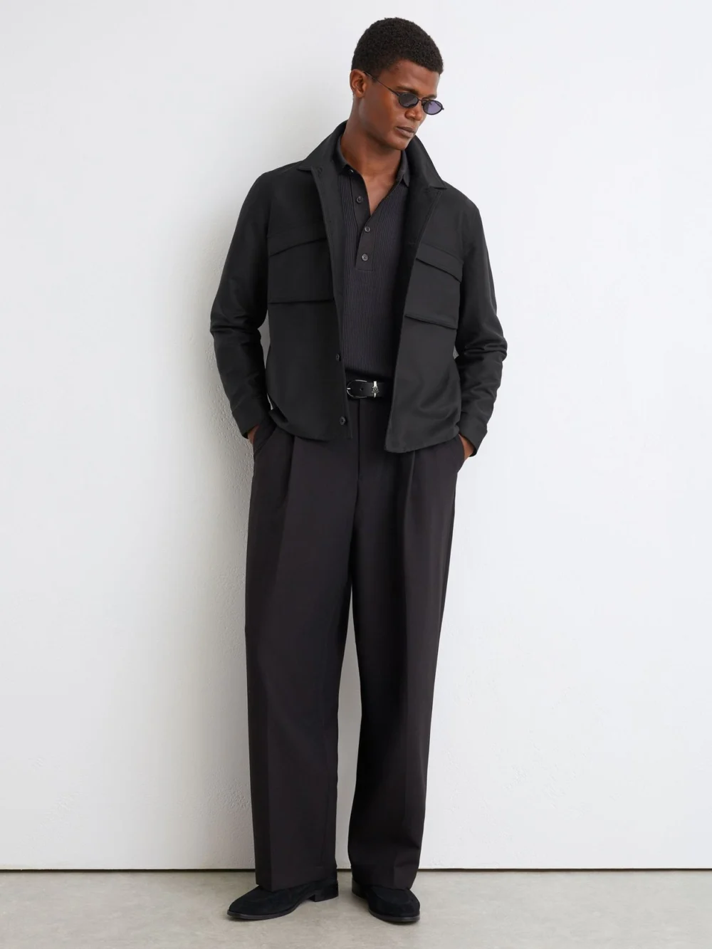Reiss Black Cotton-blend Twill Twin-pocket Overshirt, view 4