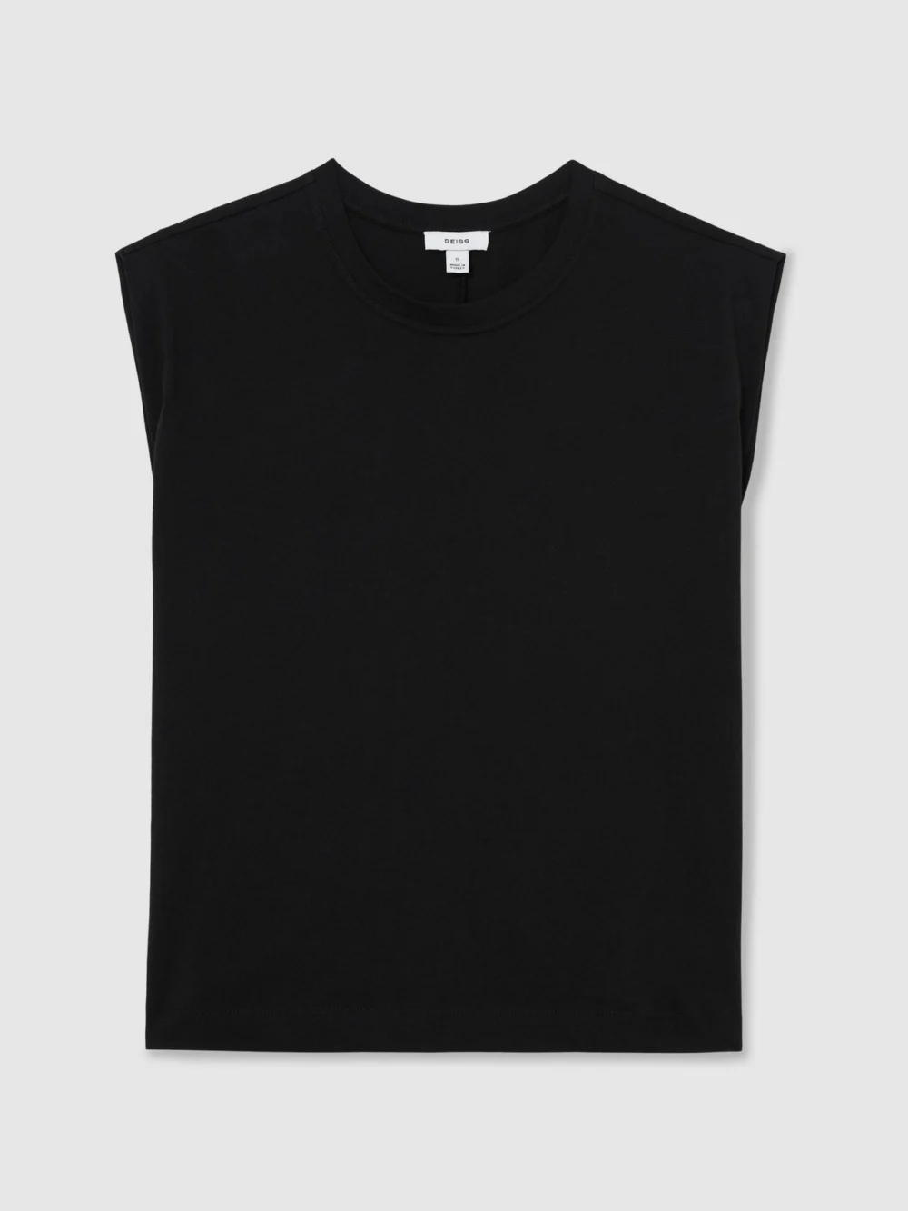 Reiss Black Cotton Cap-sleeve T-shirt, view 2