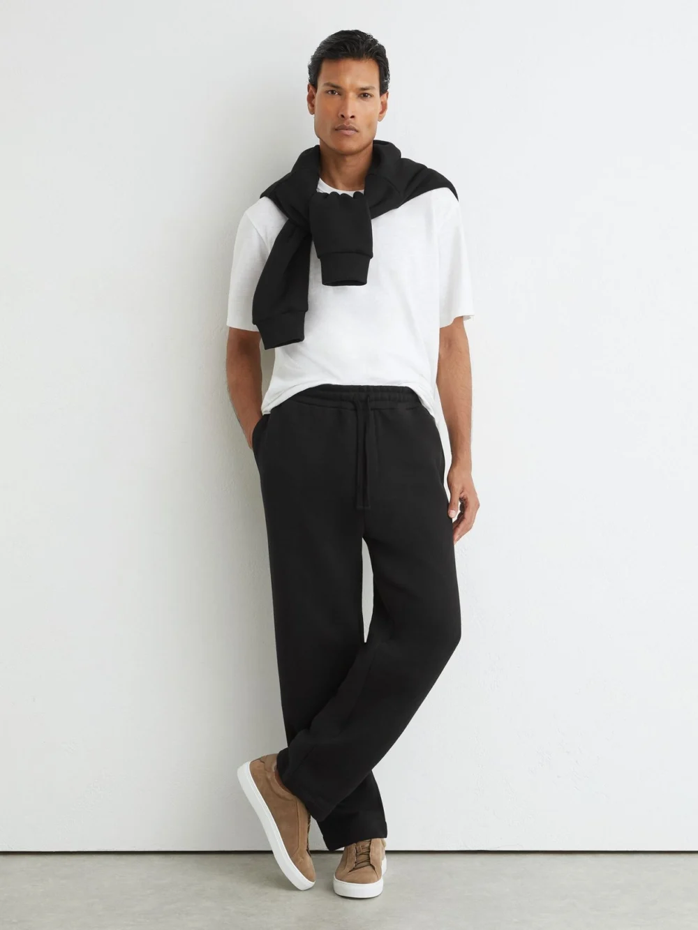 Reiss Black Cotton Heavyweight Straight-leg Joggers