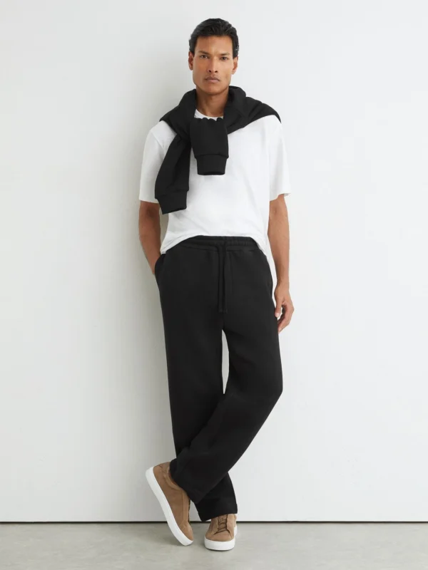 Reiss Black Cotton Heavyweight Straight-leg Joggers