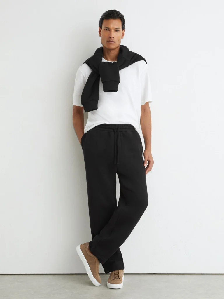 Reiss Black Cotton Heavyweight Straight-leg Joggers