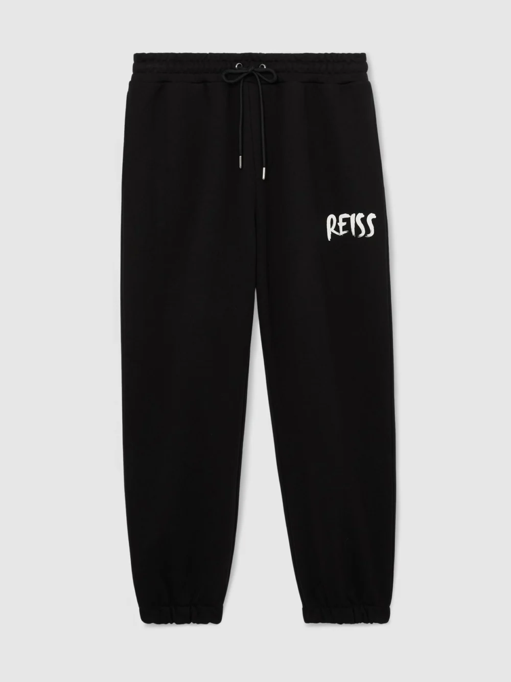 Reiss Black Cotton Logo-print Cuffed Joggers, view 2