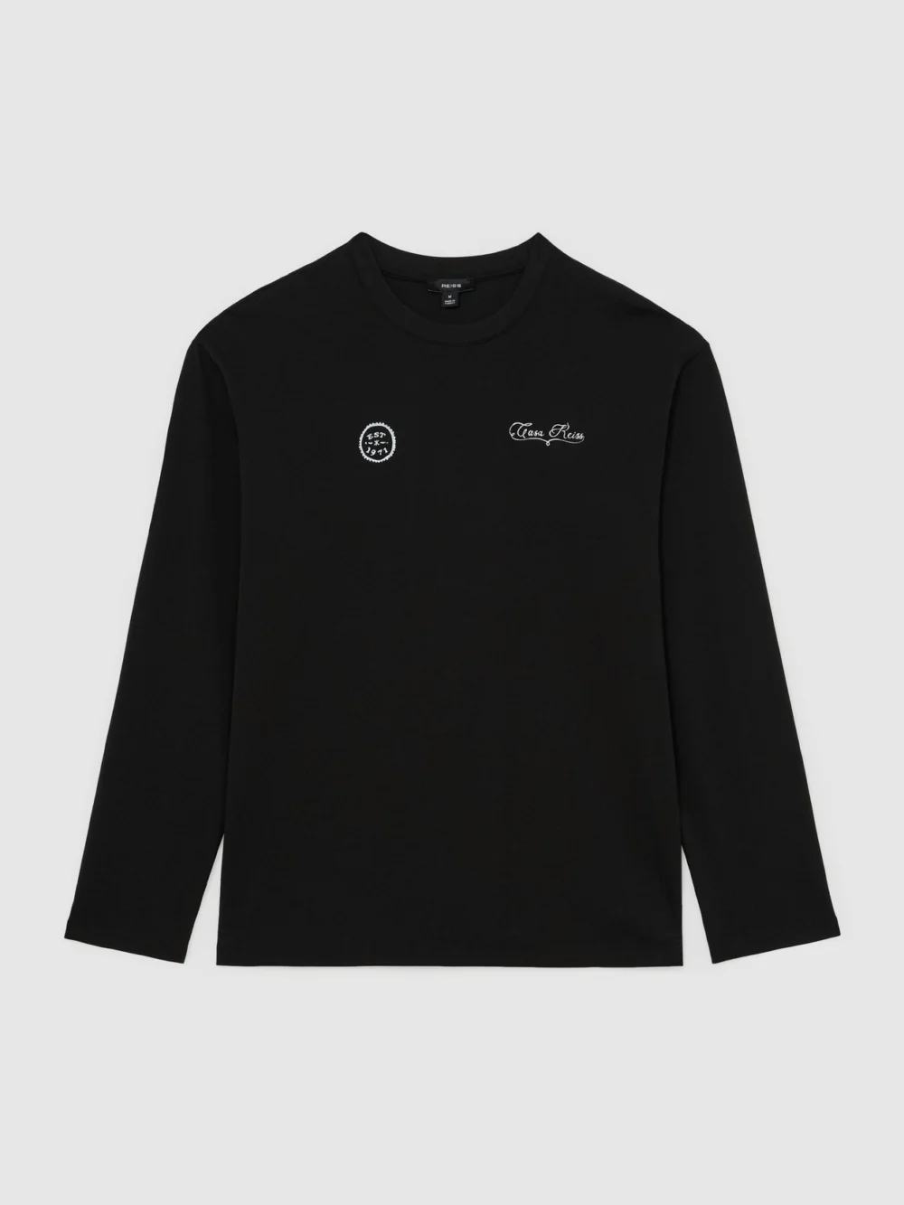 Reiss Black Cotton Motif Long-sleeve Relaxed T-shirt, view 2