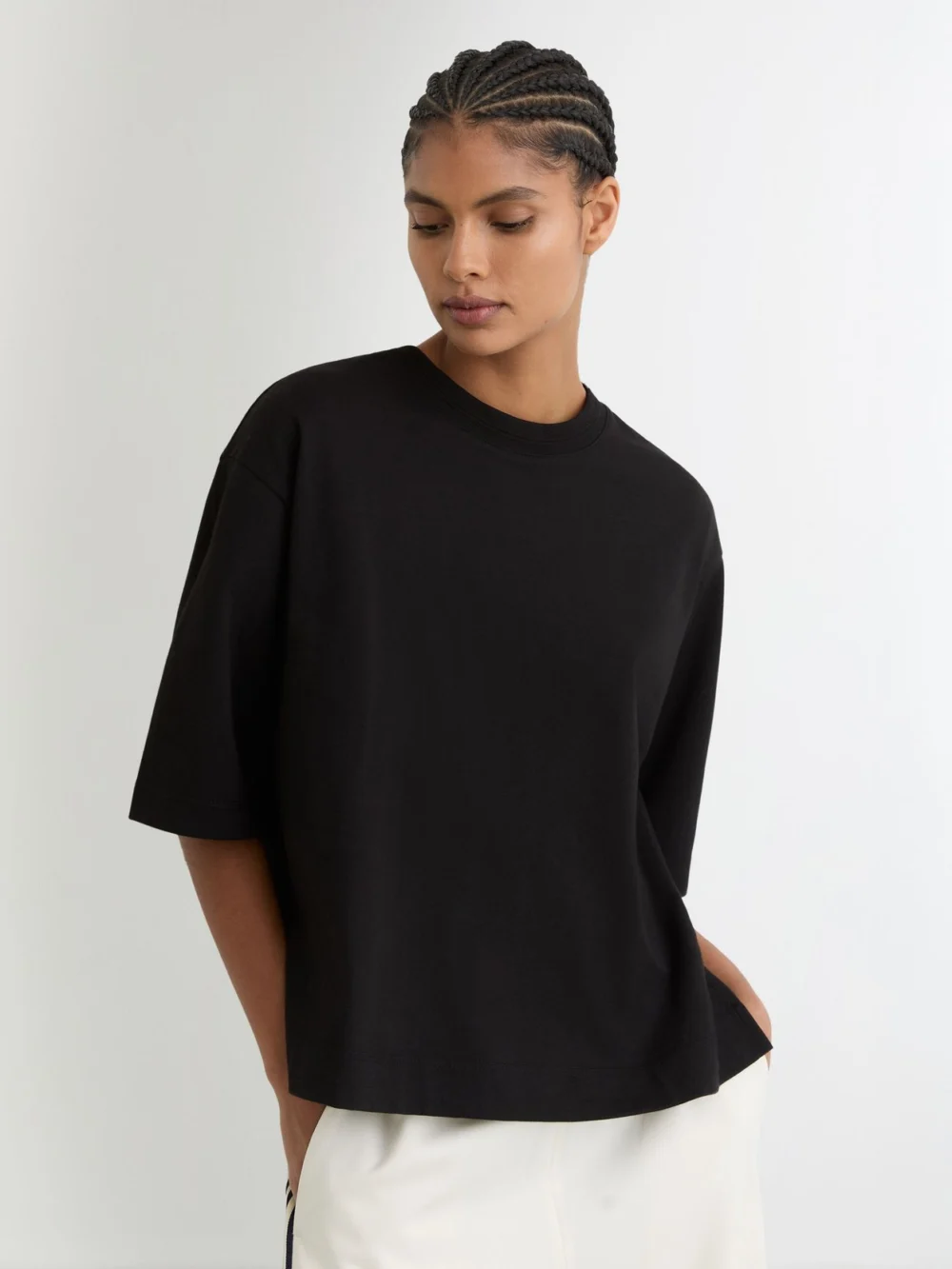 Reiss Black Cotton Ribbed-neck Oversized T-shirt