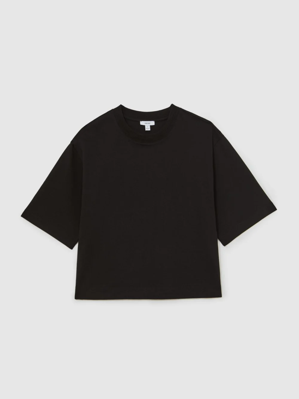 Reiss Black Cotton Ribbed-neck Oversized T-shirt, view 2