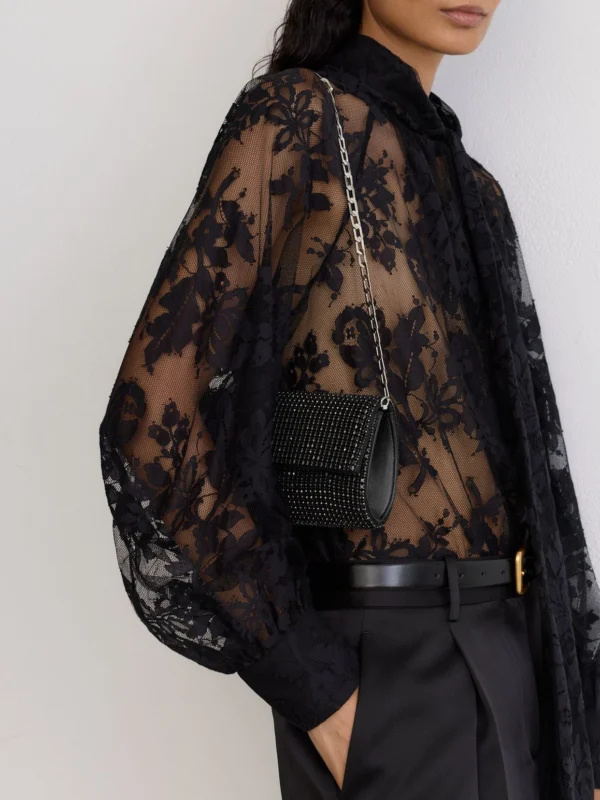 Reiss Black Crystal Embellished Clutch Bag,