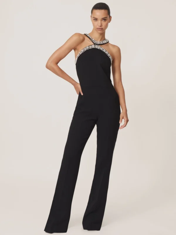 Reiss Black Crystal-embellished Cut-out Jumpsuit