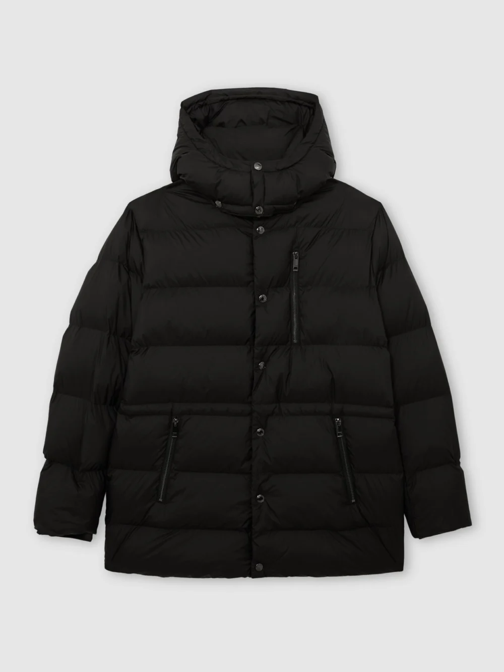 Reiss Black Detachable-hood Quilted Puffer Coat, view 2