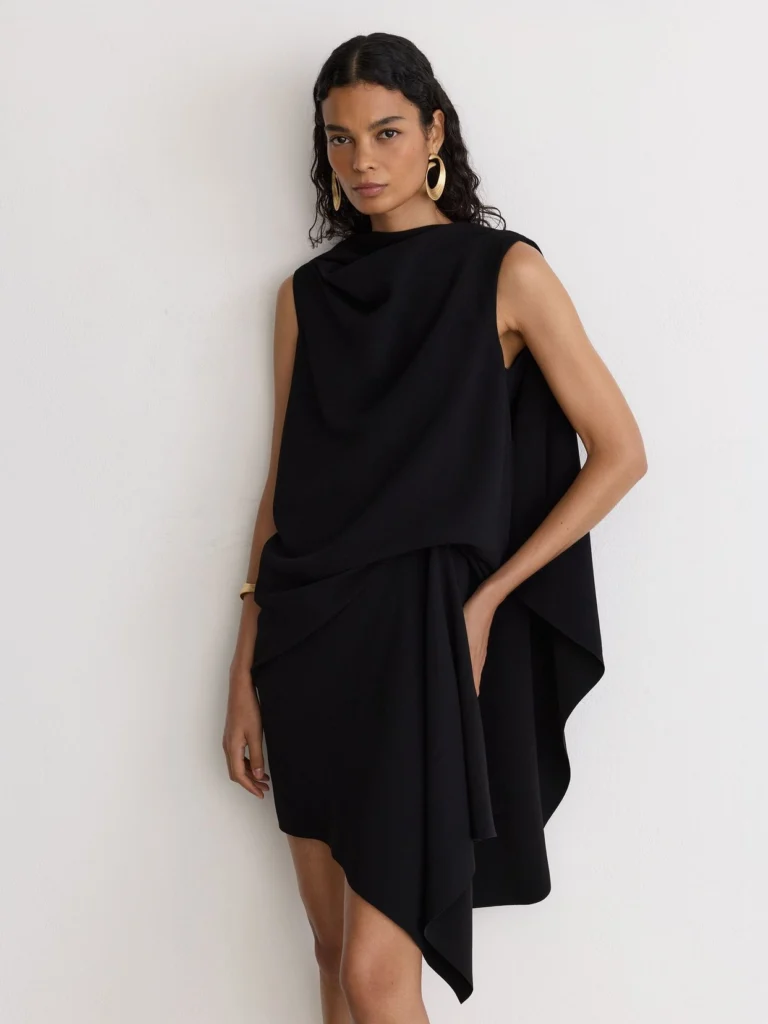 Reiss Black Draped Sleeveless Mini Dress