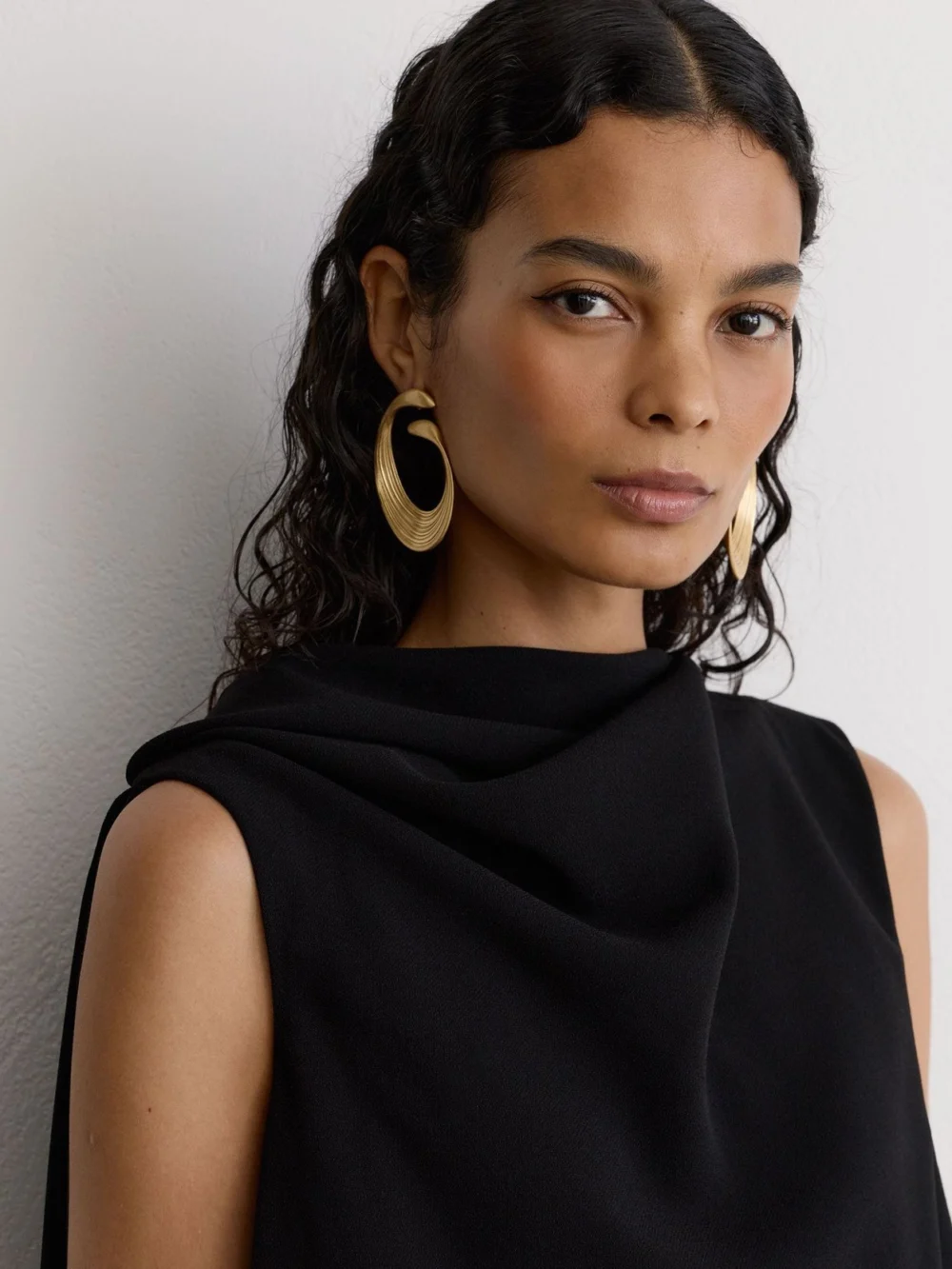 Reiss Black Draped Sleeveless Mini Dress, view 4