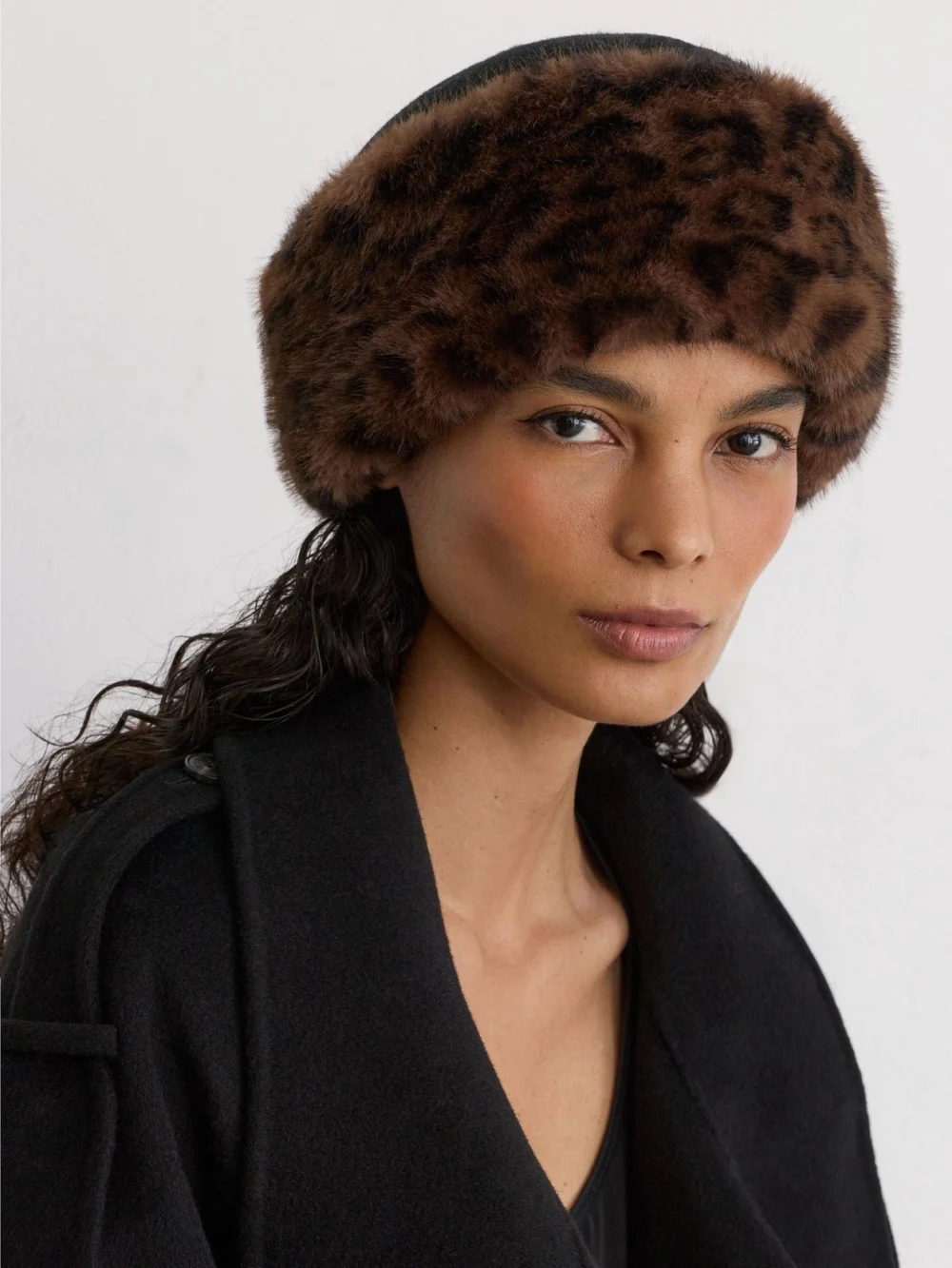 Reiss Black Faux Fur Hat,