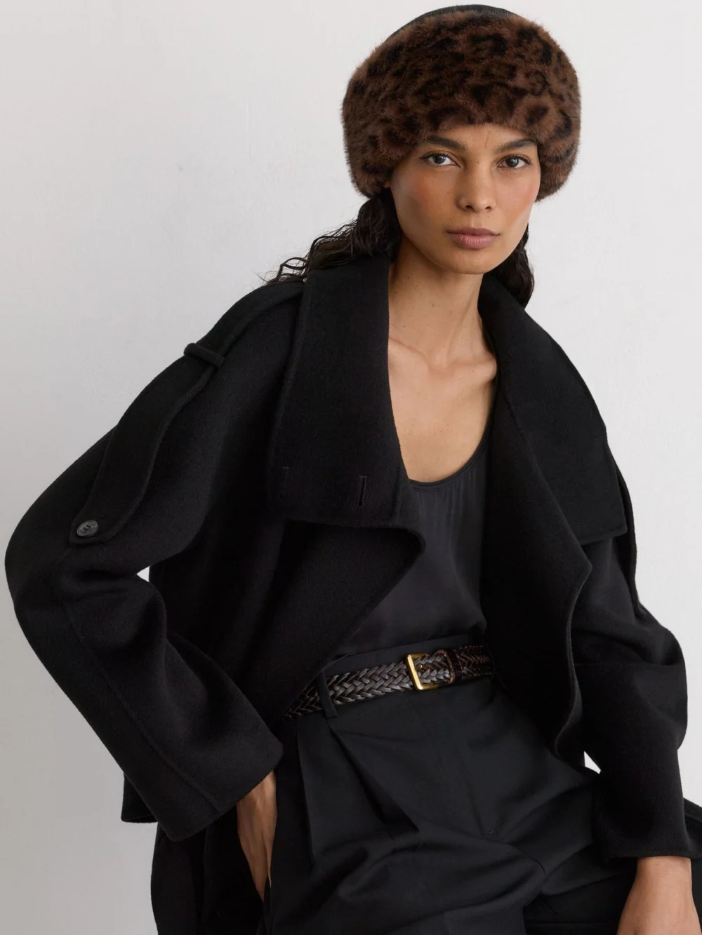 Reiss Black Faux Fur Hat,, view 4