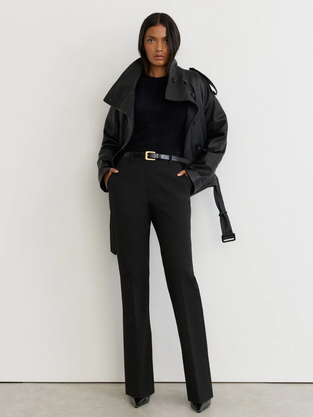 Reiss Black Flared Mid-rise Tailored Trousers