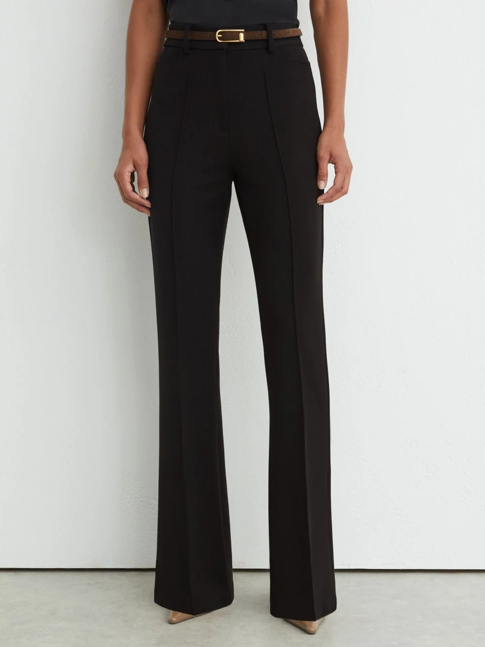 Reiss Black Flared Suit Trousers, view 4