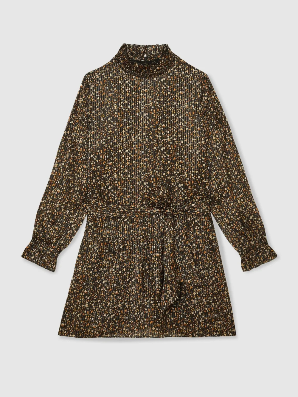 Reiss Black Floral Metallic Flippy Mini Dress, view 2