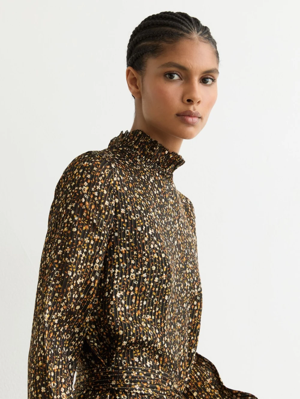 Reiss Black Floral Metallic Flippy Mini Dress, view 4