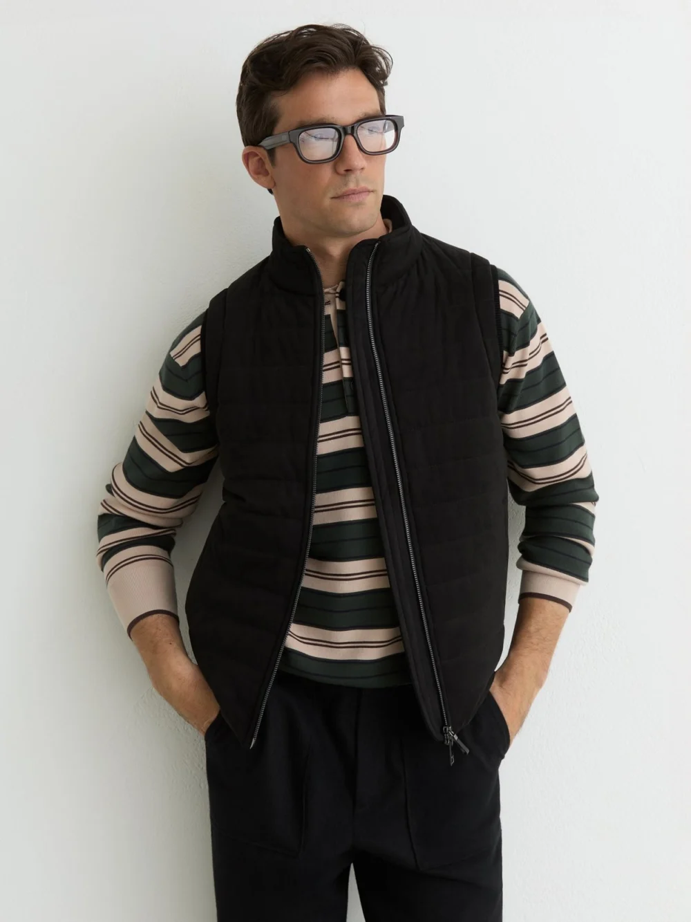 Reiss Black Funnel-neck Quilted Gilet