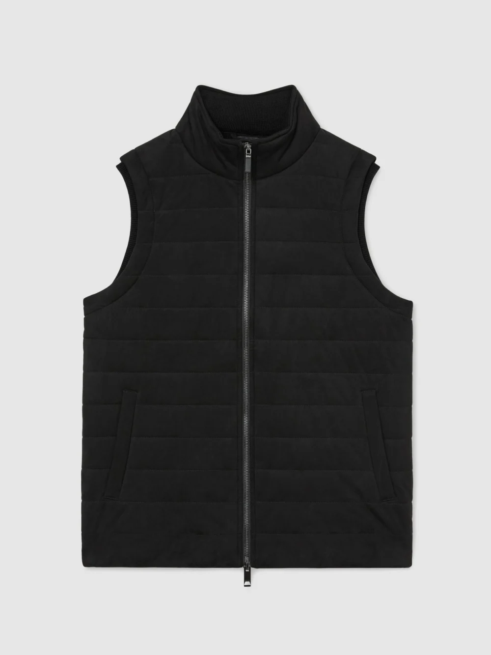 Reiss Black Funnel-neck Quilted Gilet, view 2