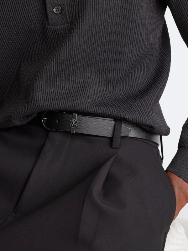 Reiss Black Grained-leather Monogram-detail Belt
