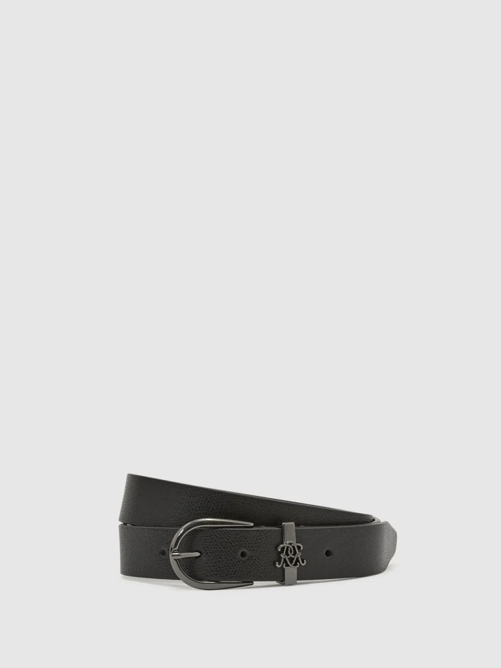Reiss Black Grained-leather Monogram-detail Belt, view 2