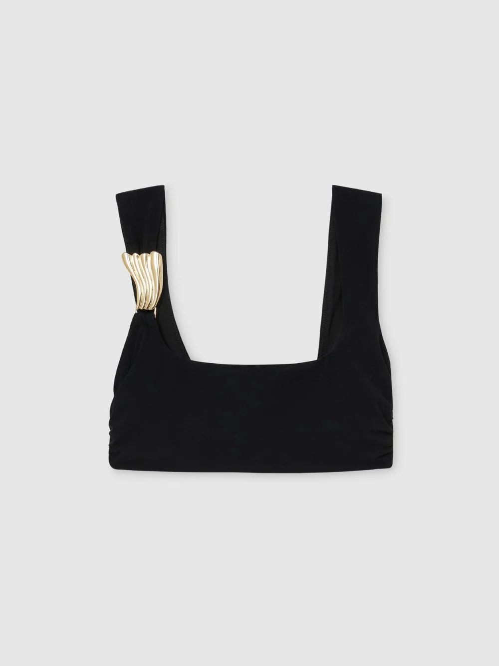 Reiss Black Hardware-detail Square-neck Bikini Top, view 2