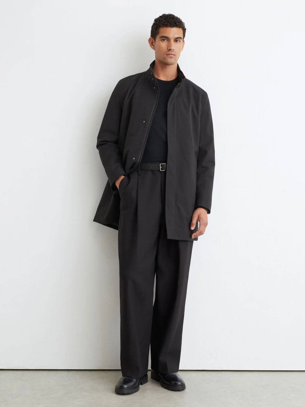 Reiss Black Hybrid Gilet-insert Funnel-neck Overcoat