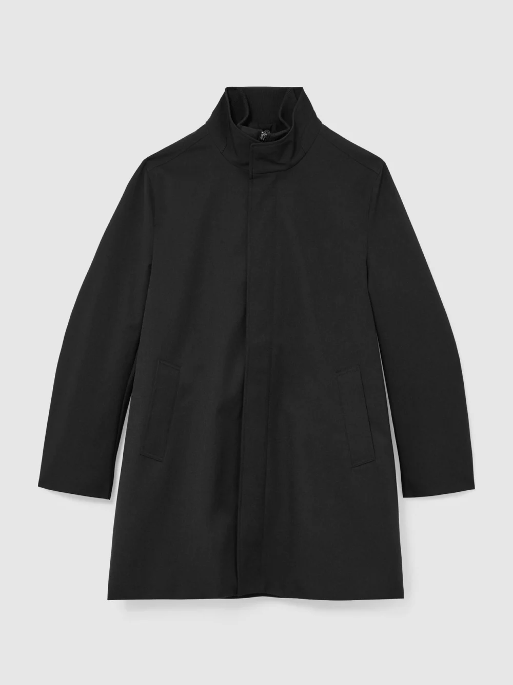 Reiss Black Hybrid Gilet-insert Funnel-neck Overcoat, view 2