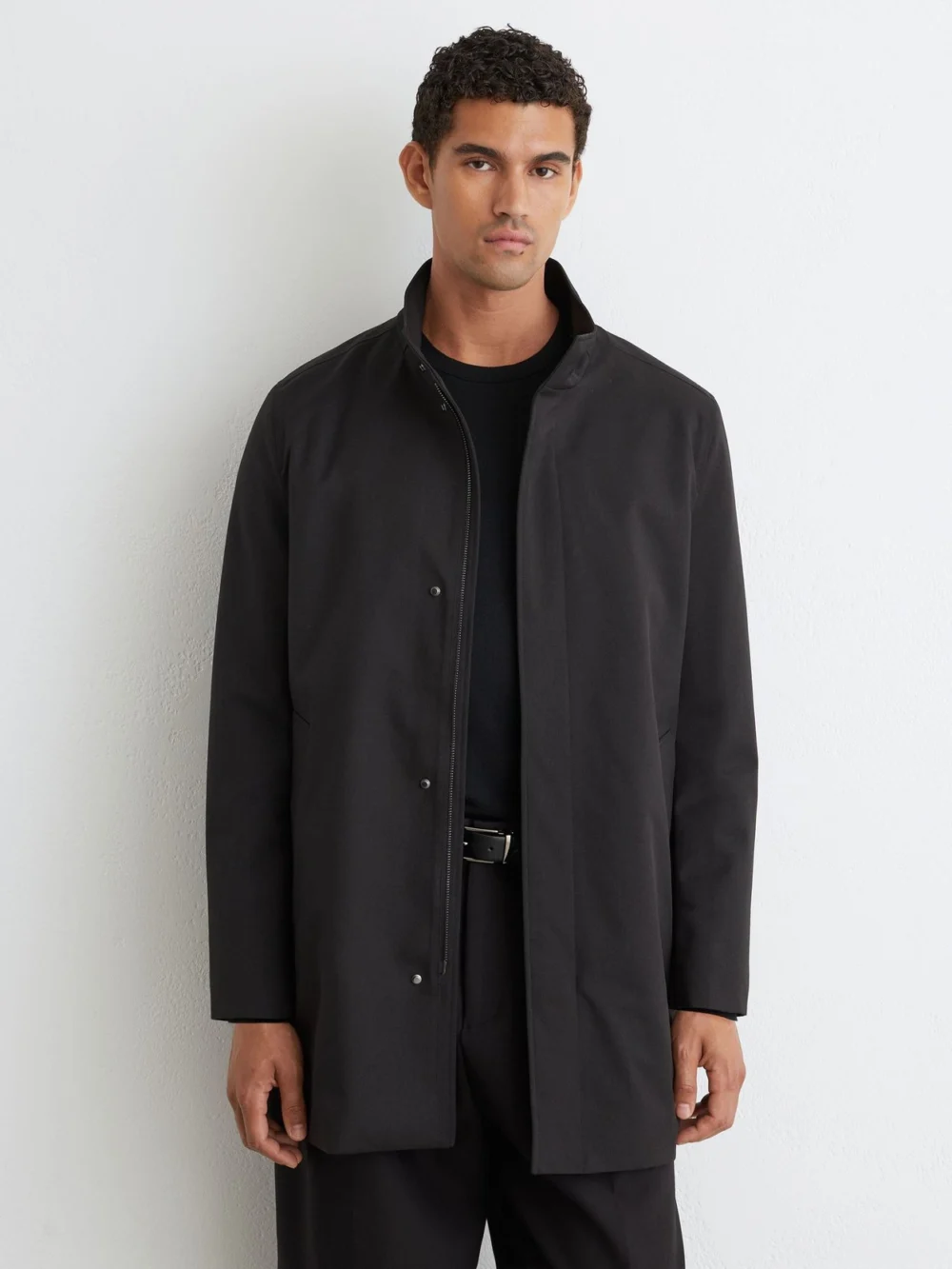 Reiss Black Hybrid Gilet-insert Funnel-neck Overcoat, view 3