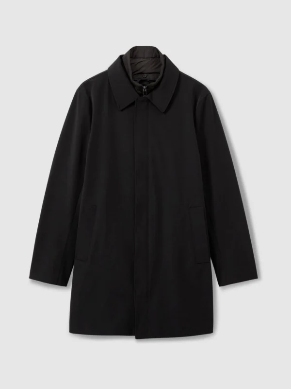 Reiss Black Hybrid Removable Funnel Neck Overcoat