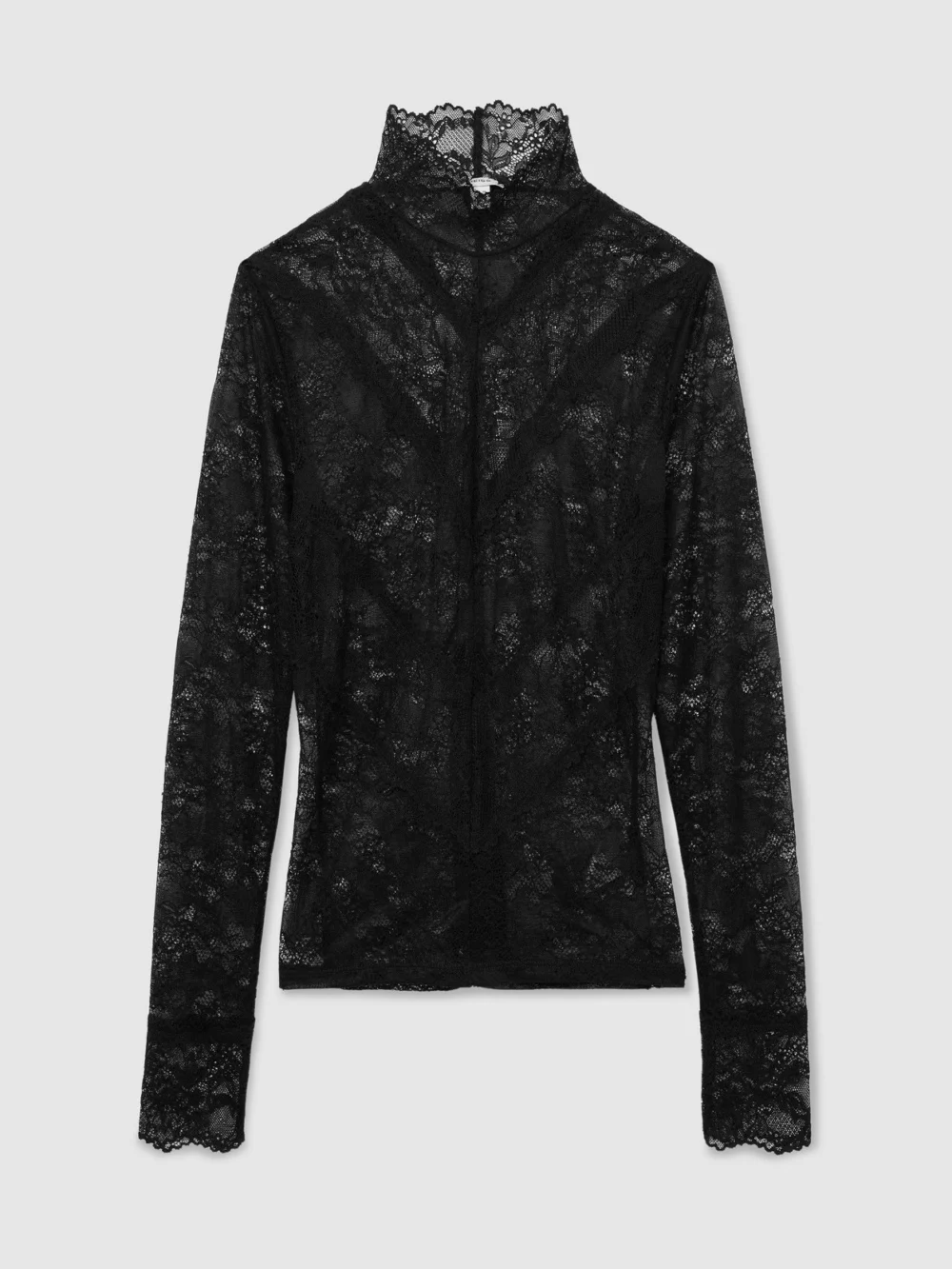 Reiss Black Lace Long-sleeve High-neck Top, view 2