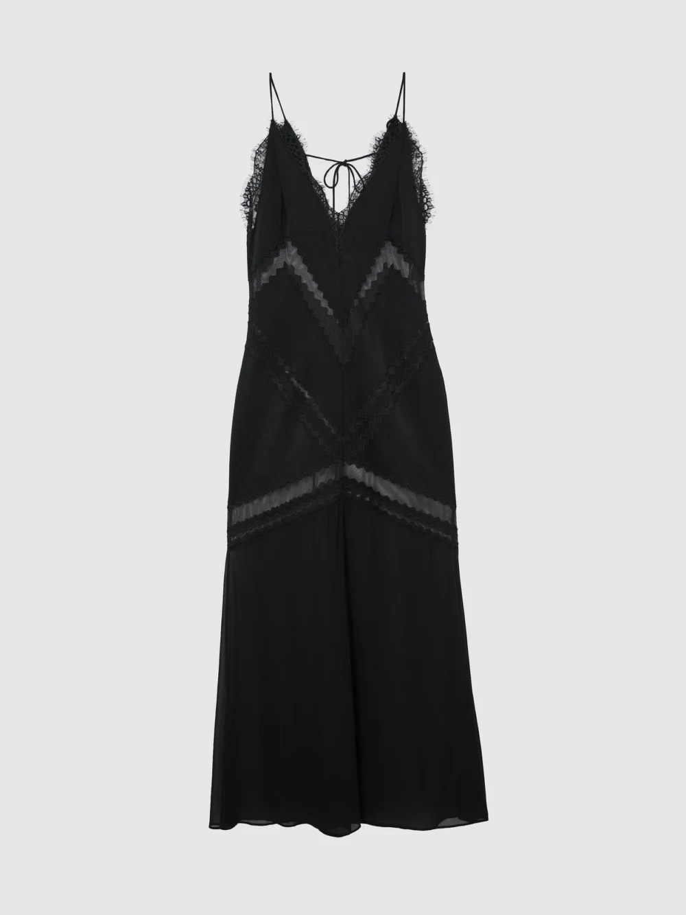 Reiss Black Lace-trim Mesh-detail Maxi Slip Dress, view 2