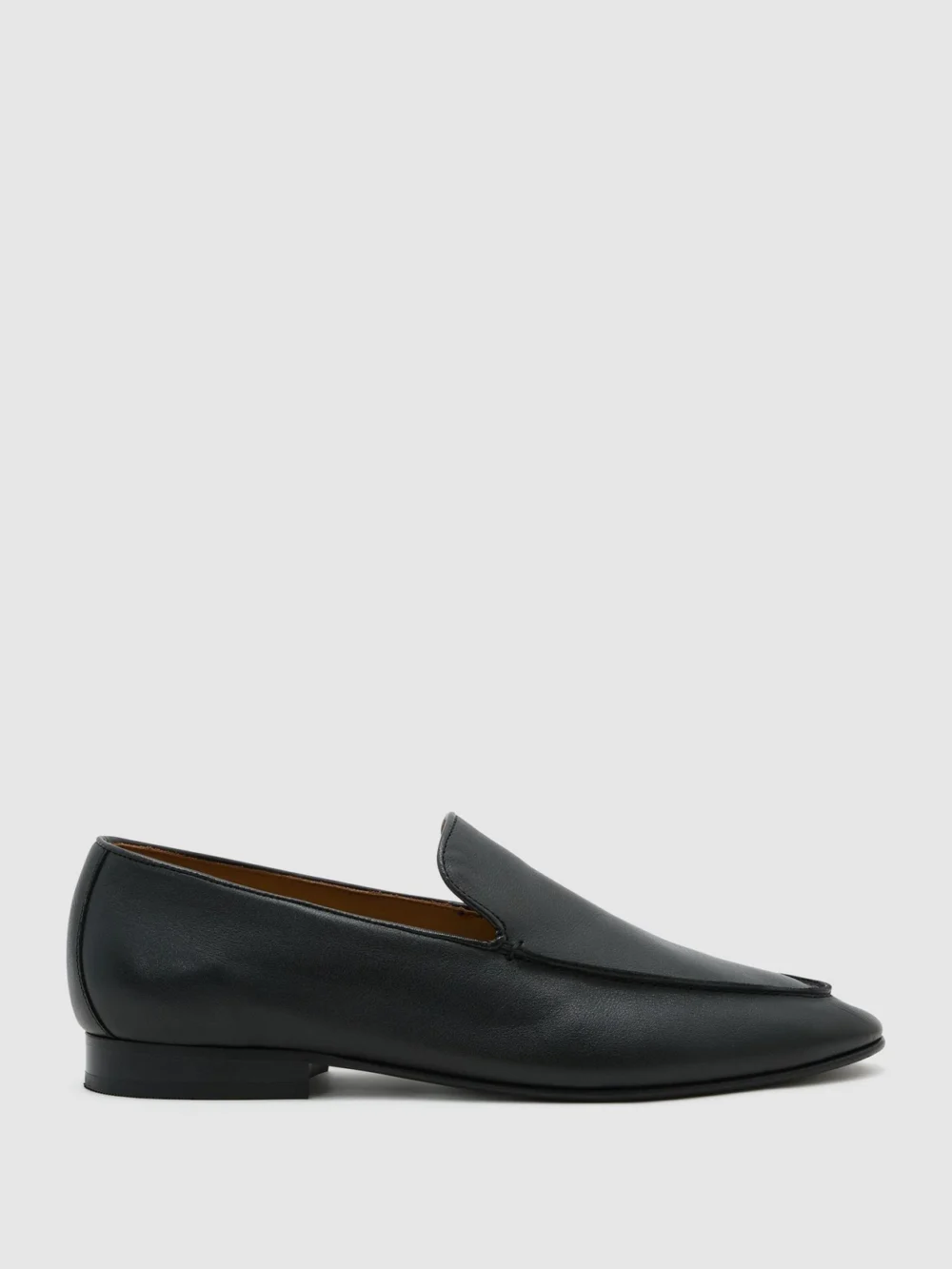 Reiss Black Leather Apron-stitch Loafers