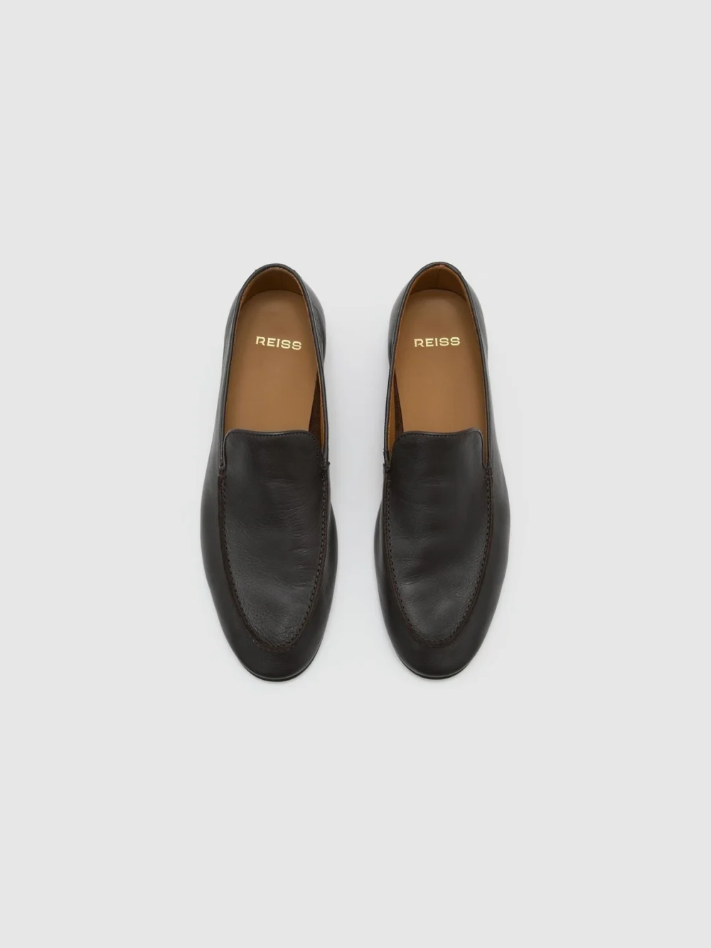 Reiss Black Leather Apron-stitch Loafers, view 2