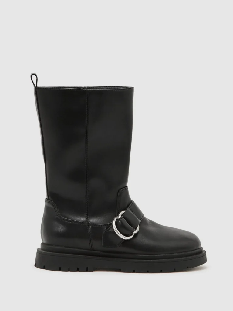 Reiss Black Leather Biker Boots