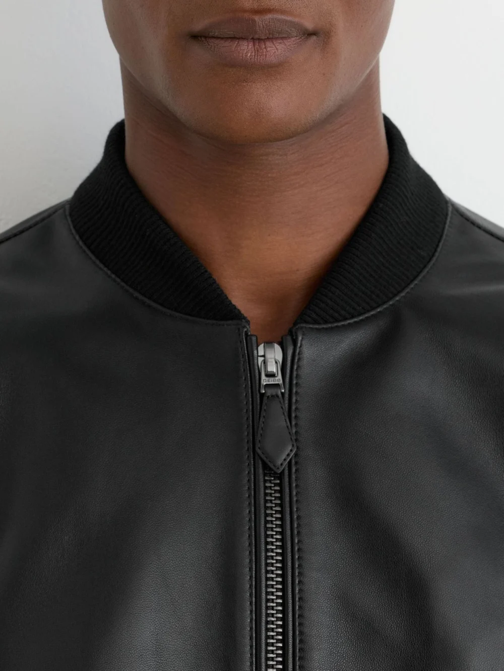 Reiss Black Leather Bomber Jacket, view 3