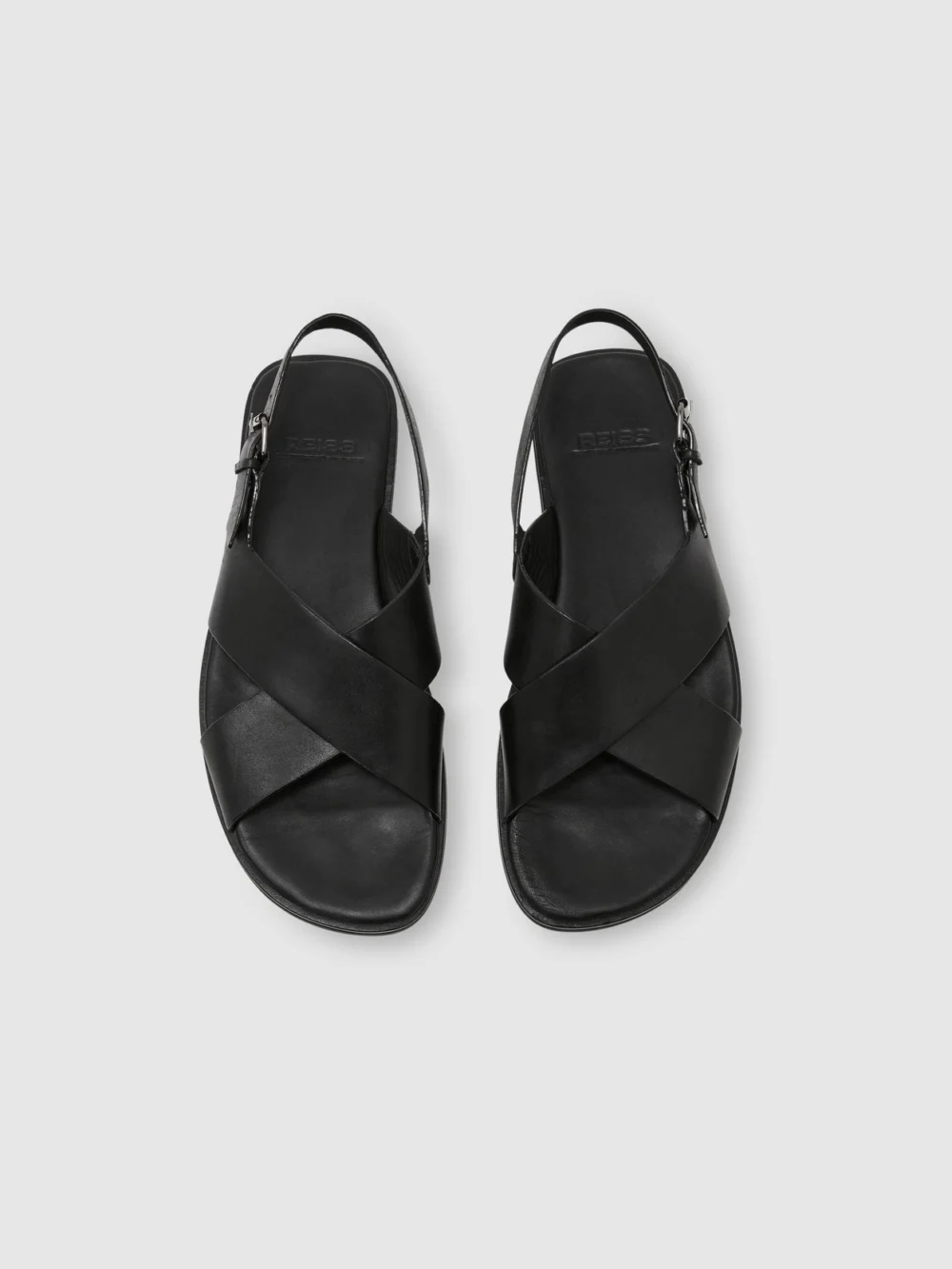Reiss Black Leather Crossover Sandals, view 3