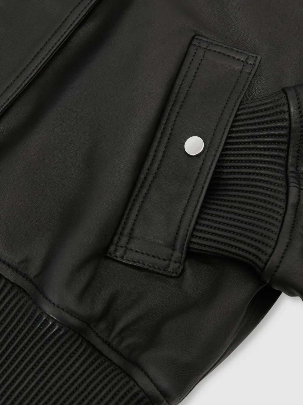 Reiss Black Leather Funnel-neck Bomber Jacket, view 3