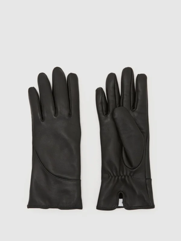 Reiss Black Leather Gloves