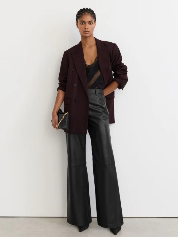 Reiss Black Leather High-rise Wide-leg Trousers