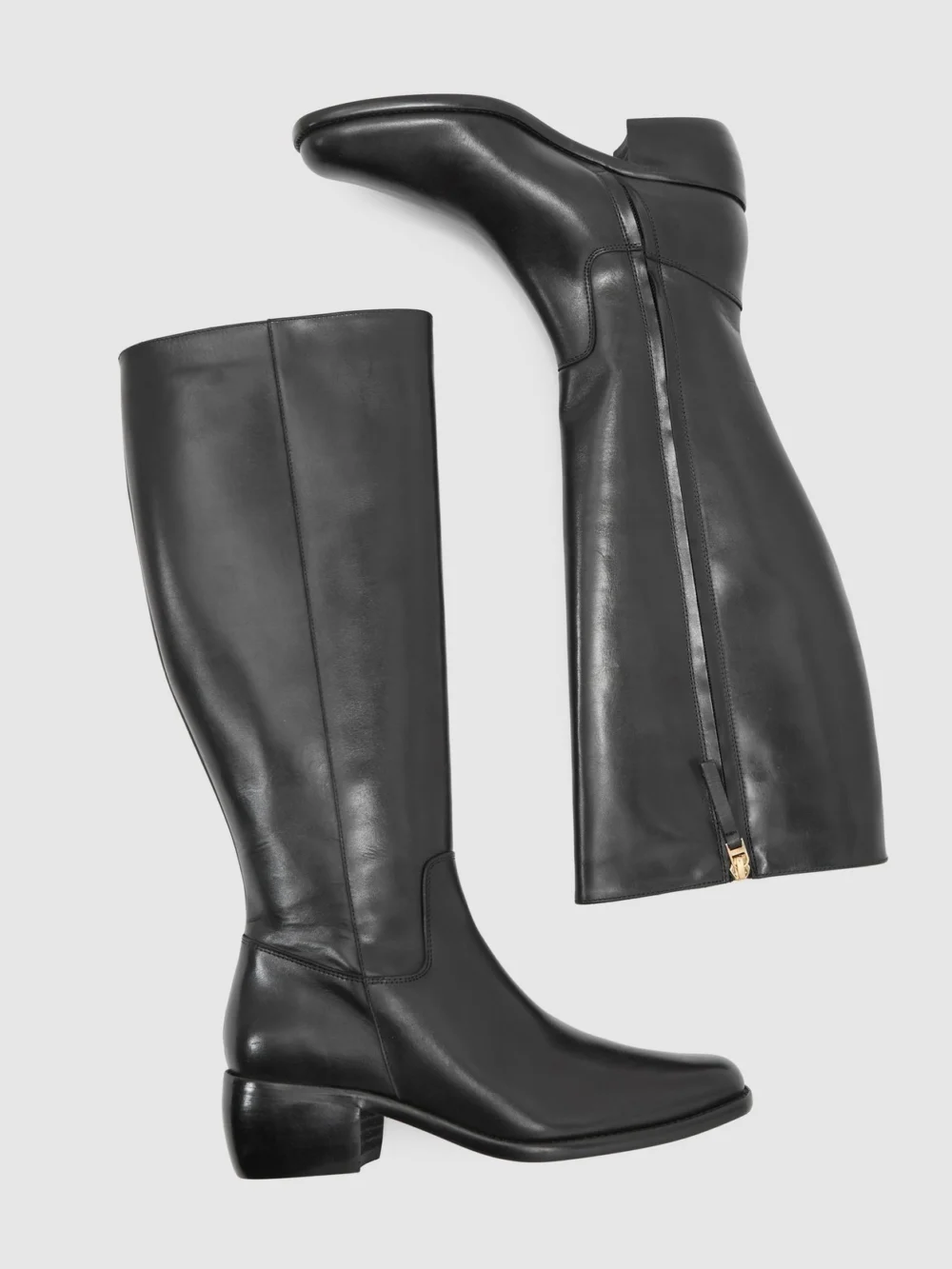 Reiss Black Leather Knee-high Boots, view 3