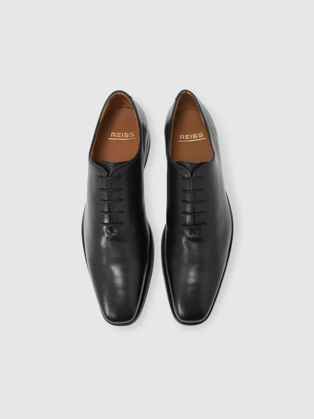Reiss Black Leather Lace-up Wholecut Oxford Shoes, view 3